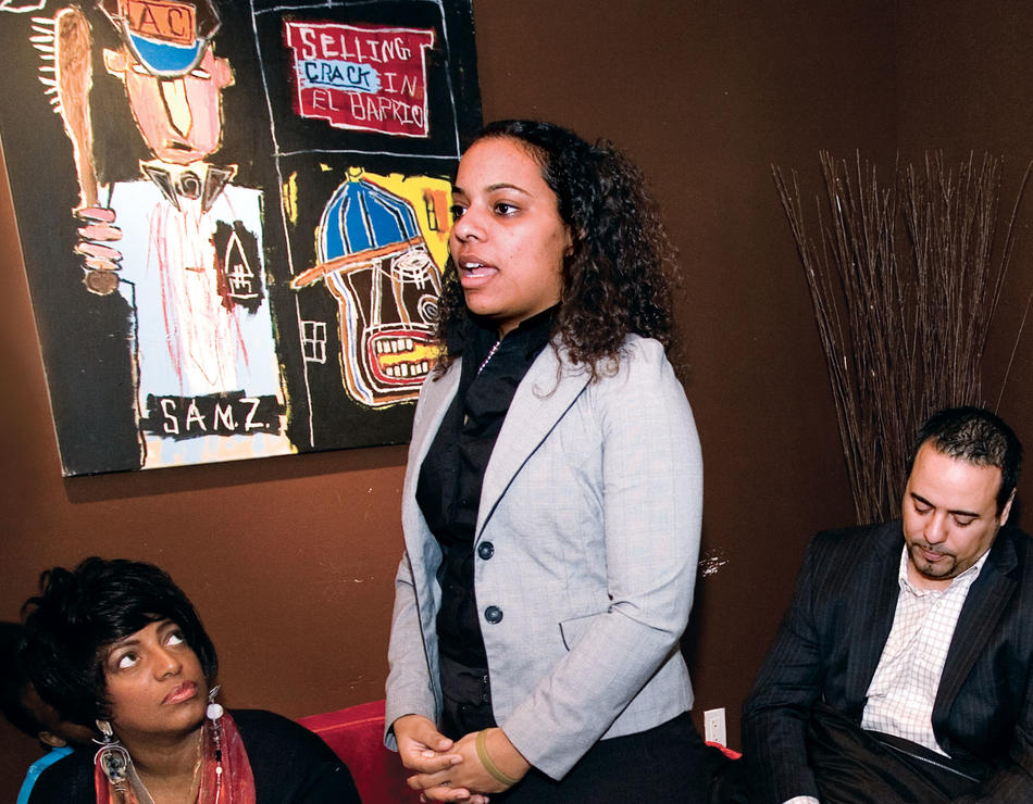 Rebecca Rodriguez address local entrepreneurs at Harlem's La Pregunta Arts Café. 