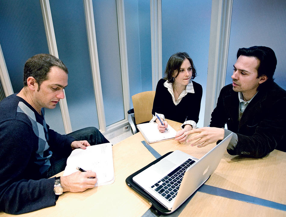 Graduate students Gal Bar Dea, Heather Gilmartin, and Lennaro Crain lead the group Students Participating in Resolving International Tensions