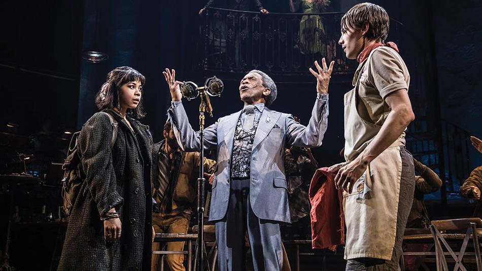 Eva Noblezada, André De Shields, and Reeve Carney in Hadestown