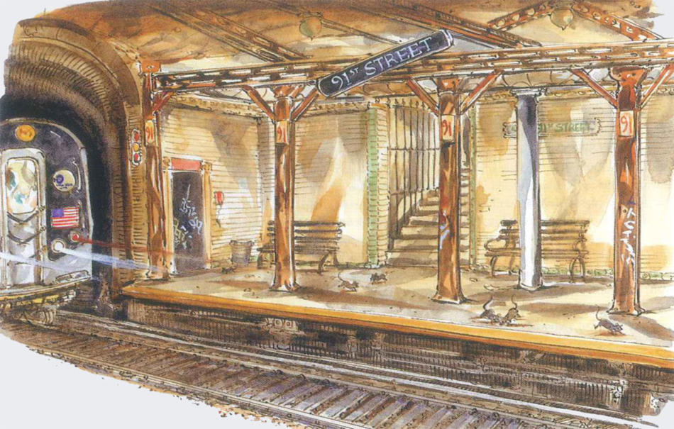 Illustration of an abandoned subway station by Mark Steele