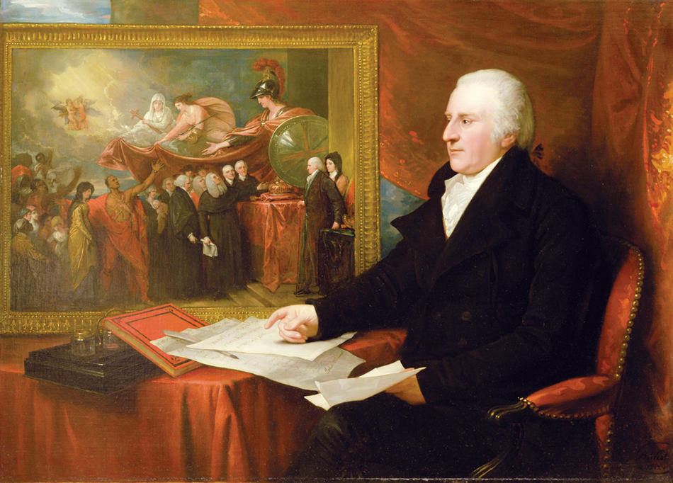 Benjamin West's 1812 portrait of John Eardly Wilmot, with West's allegorical painting "Reception of the American Loyalists in England"
