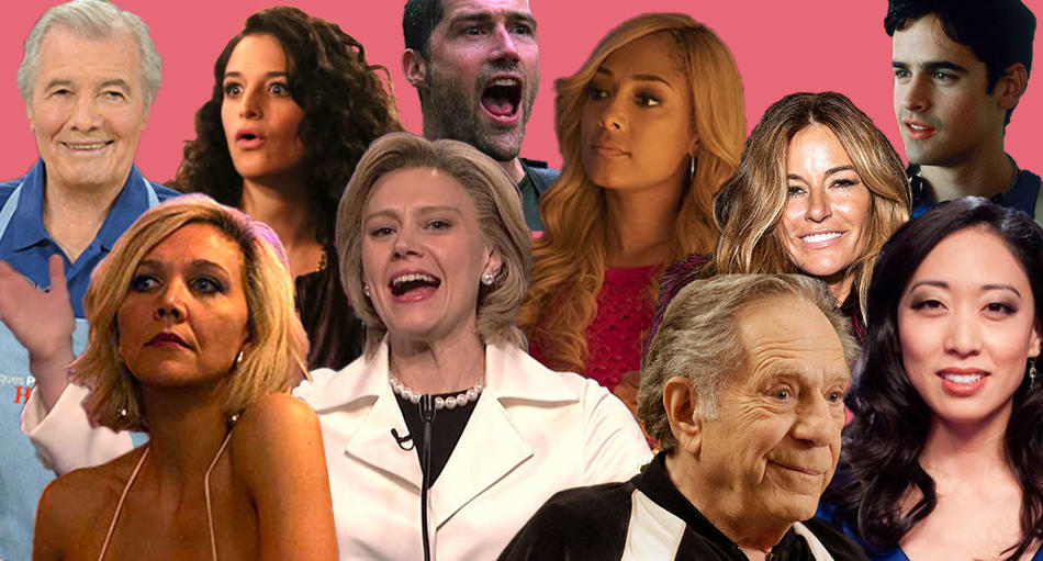 Collage of celebrities who graduated from Columbia: Jacques Pépin, Maggie Gyllenhaal, Jenny Slate, Kate McKinnon, Matthew Fox, Amanda Seales, George Segal, Kelly Killoren Bensimon, Jesse Bradford, Judy Joo