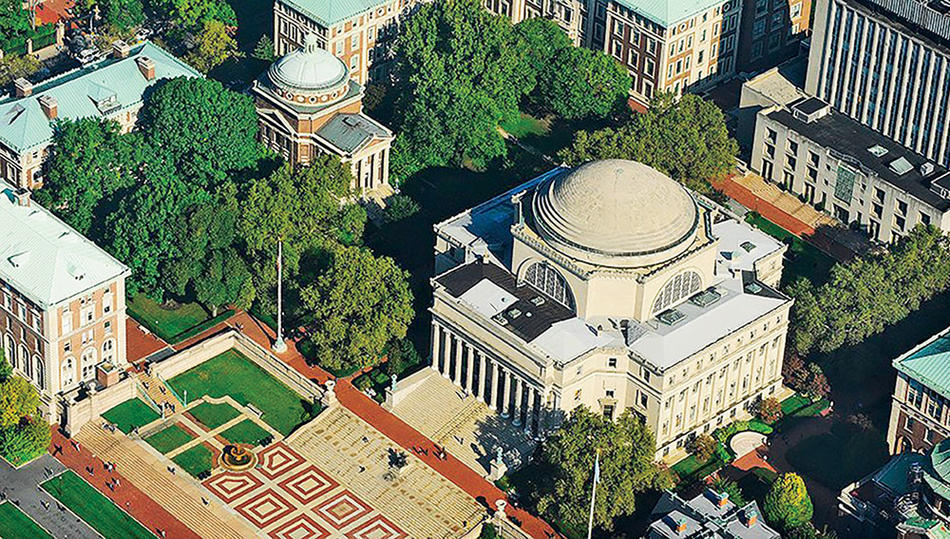 Birds eye view shot of Columbia University campus