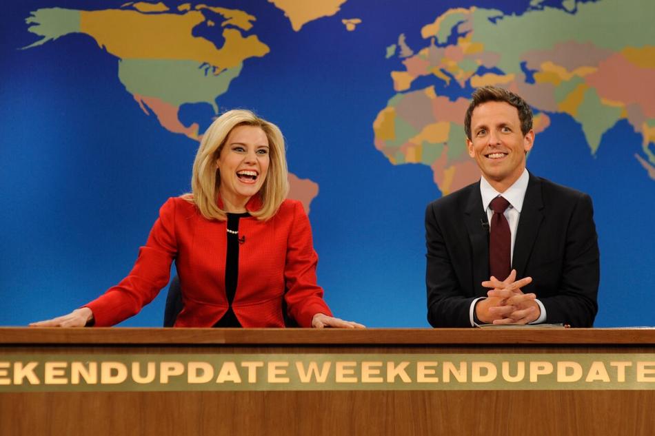 Kate McKinnon and Seth Meyers on Saturday Night Life Weekend Update