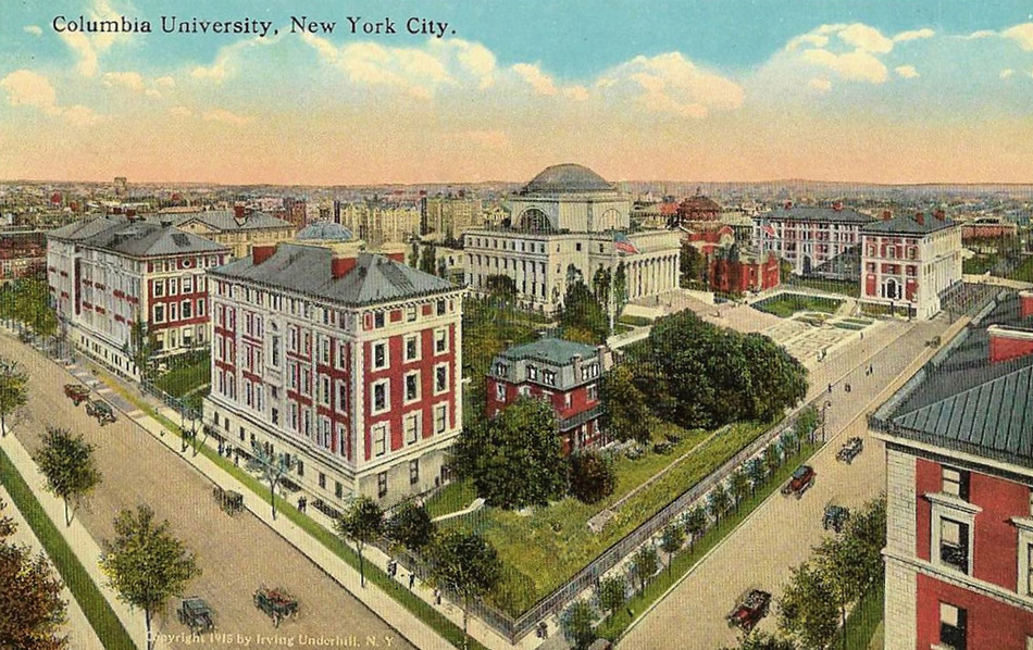 Vintage postcard featuring Columbia University campus