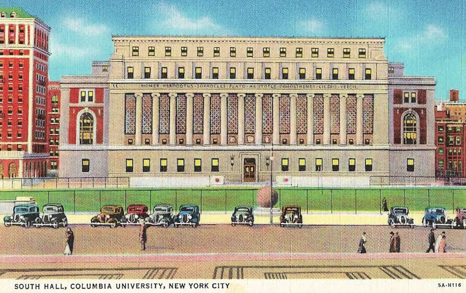 Vintage postcard featuring Columbia University Butler Library