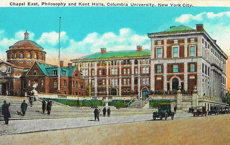 Vintage postcard featuring Columbia University St. Paul's Chapel and Kent Hall