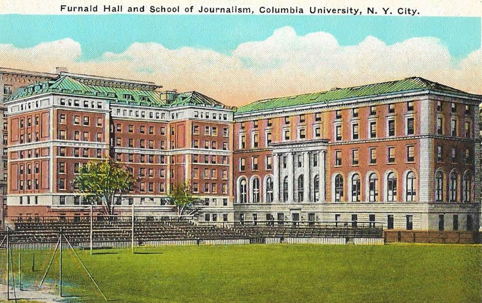 Vintage postcard featuring Columbia University Furnald and Pulitzer Halls