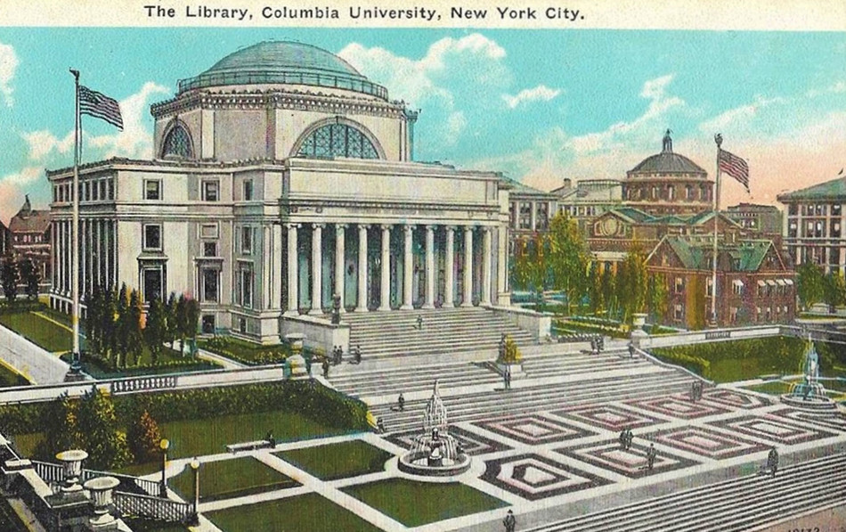 Vintage postcard featuring Columbia University Low Library 