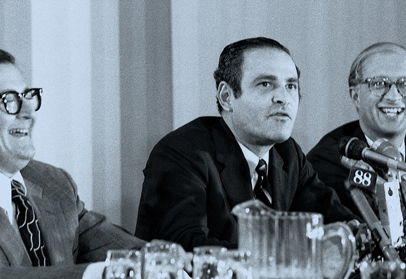 Arthur Ochs Sulzberger with Times managing editor A. M. Rosenthal and general counsel James Goodale, after the Pentagon Papers case Supreme Court victory