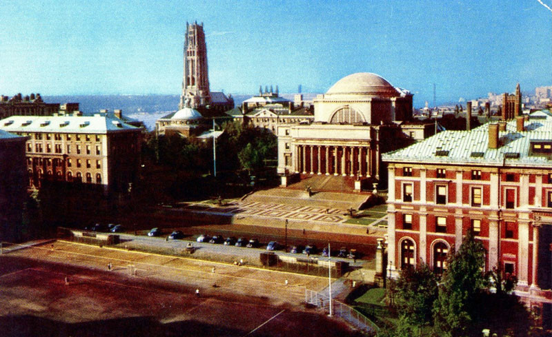 Vintage postcard with aerial photo of Columbia University campus