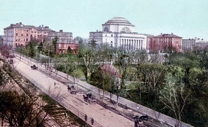 Vintage postcard featuring Columbia University campus