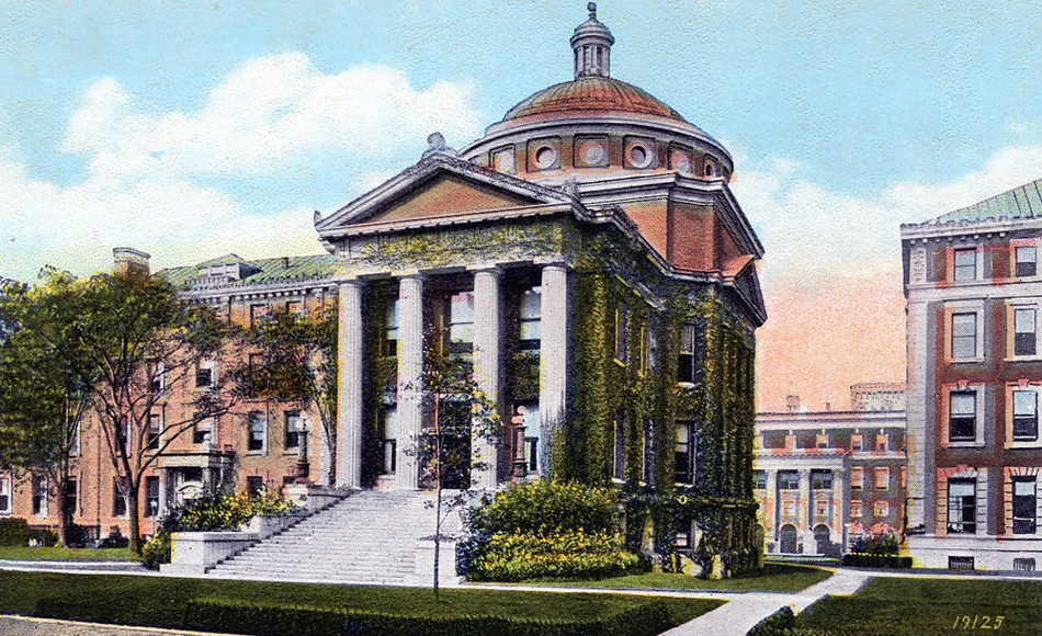 Vintage postcard featuring illustration of Columbia Earl Hall