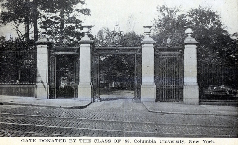 Vintage postcard with photo of the gates to Columbia University