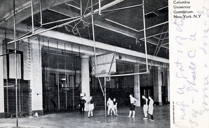 Vintage postcard with photo of Columbia University gym