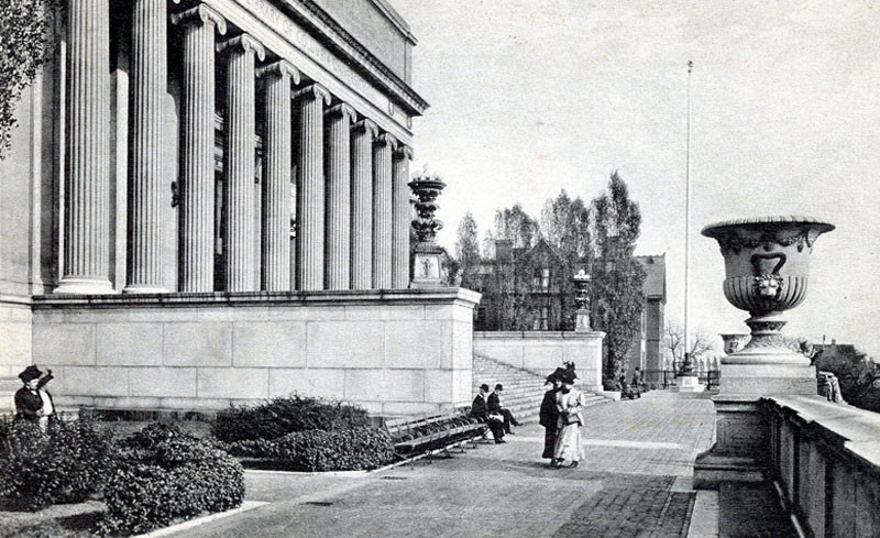 Vintage black and white photo of Low Library, Columbia University