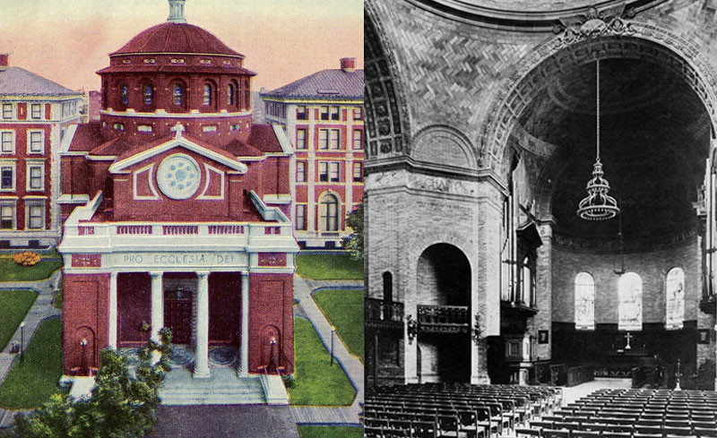Vintage postcards featuring images of Columbia University St. Paul's Chapel