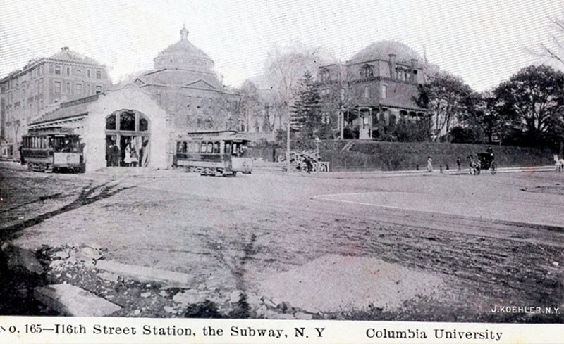 Vintage postcard with photo of NYC subway station on 116th st. and Broadway