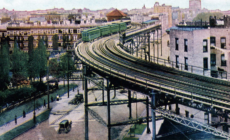 Vintage postcard with Upper West Side subway track