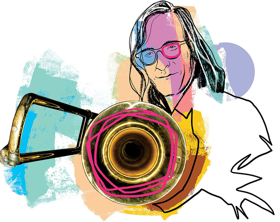 Illustration of Columbia music professor Chris Washburne by Greg Betza
