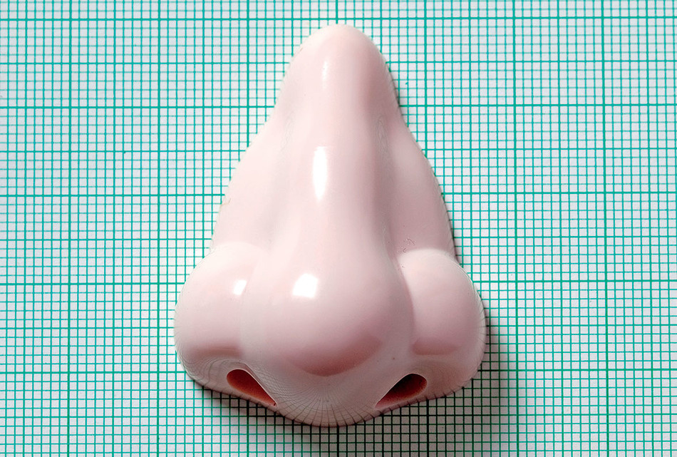 A plastic nose over grid background