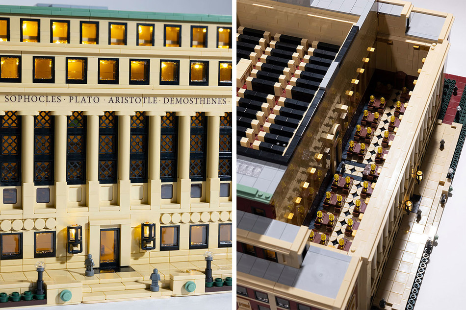 Closeups of Lego sculpture of Butler Library by John Davisson