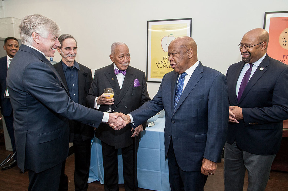 Columbia University president Lee C. Bollinger with David Dinkins, Michael Nutter, and John Lewis in 2017