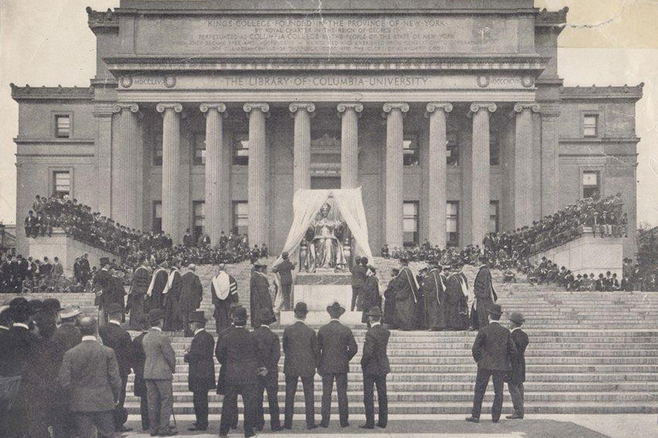 The unveiling of Columbia University's Alma Mater statue in 1903