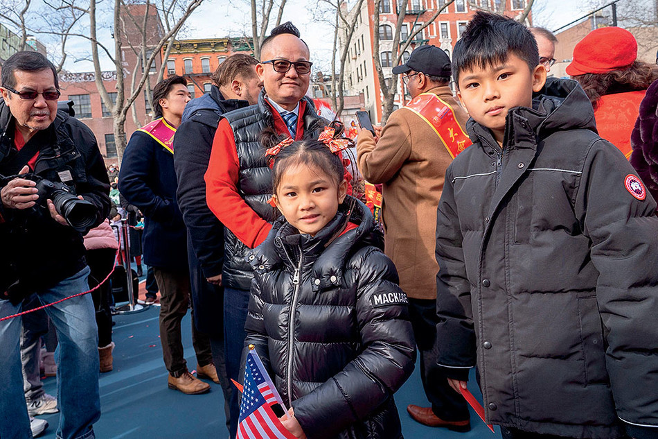 Families celebrating the Chinese New Year in Manhattan