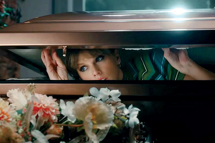 Taylor Swift inside a Titan Casket in the music video for "Anti-Hero"