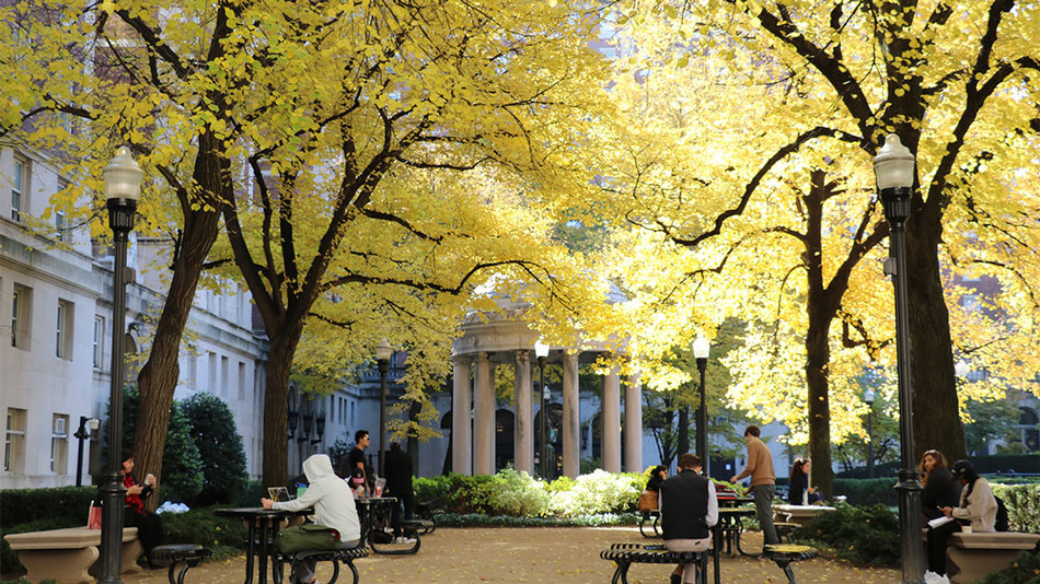Morningside Campus outside Hamilton Hall in the fall