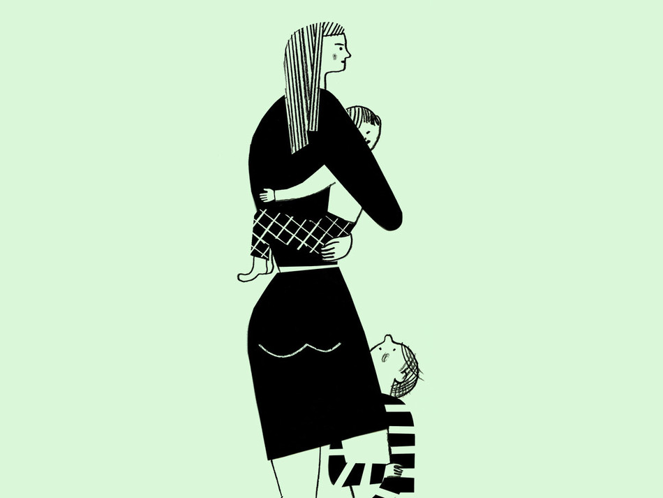 Illustration of mother with two kids