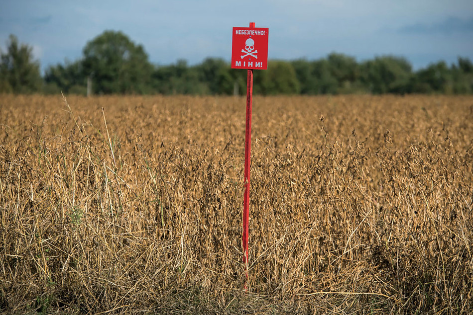 A field with landmines in Ukraine