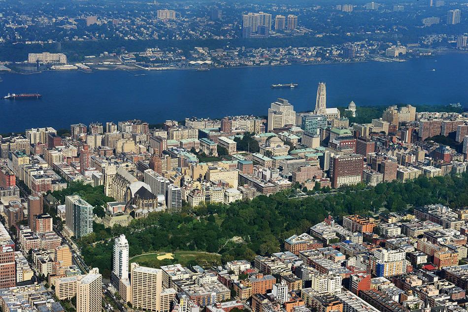 Overhead shot of Columbia University campus and Morningside Heights