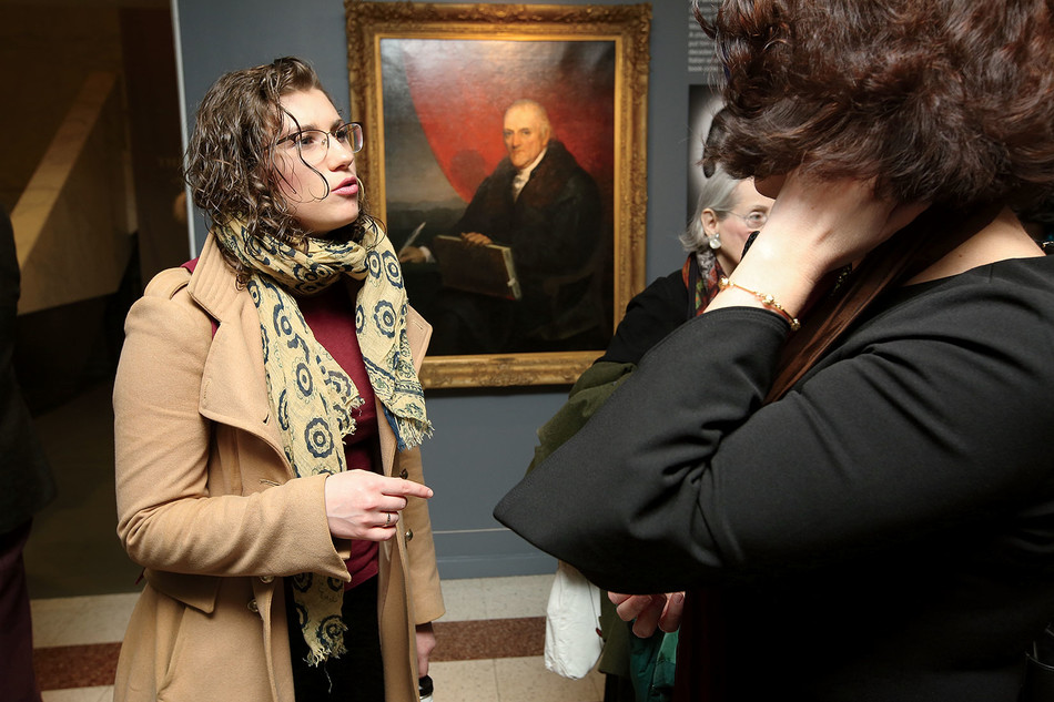 Patrons attend a gallery opening at the Italian Academy, Columbia University
