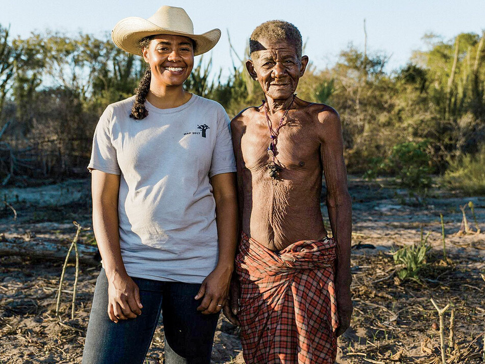 Kristina Douglass (left) and local historian Manantsoa Kely in Madagascar’s Mikea Forest.