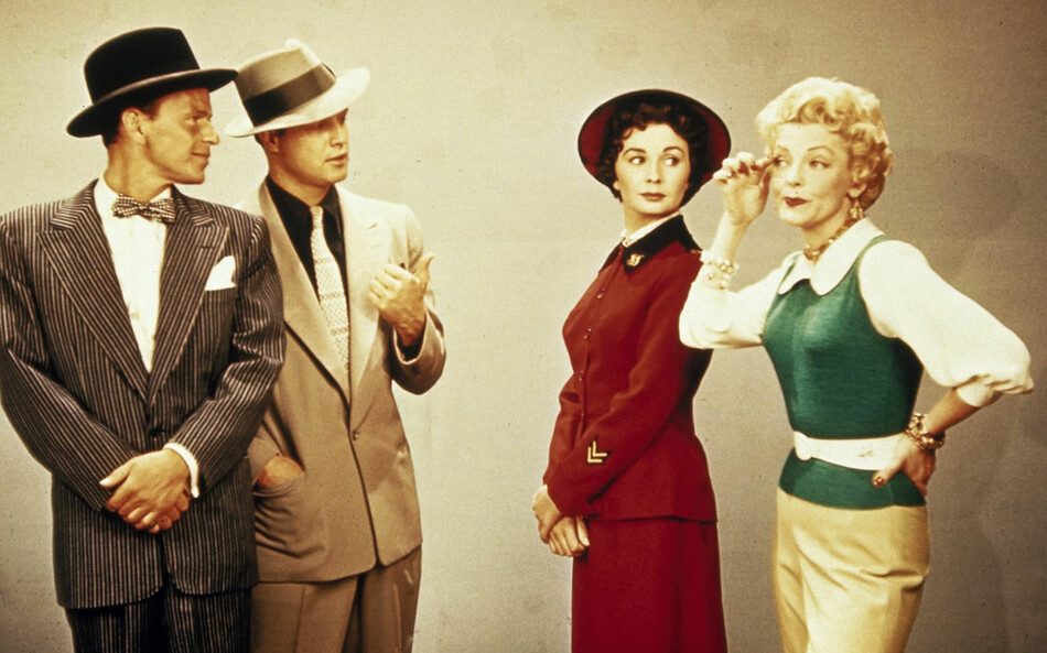 Frank Sinatra, Marlon Brando, Jean Simmons, and Vivian Blaine in Guys and Dolls