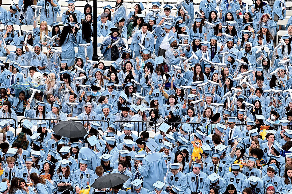 A crowd of graduates at Columbia University 2025 commencement 