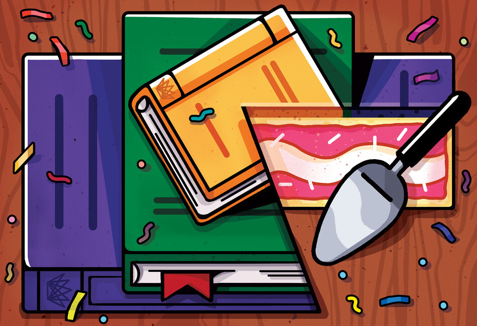 Illustration of books made of cake