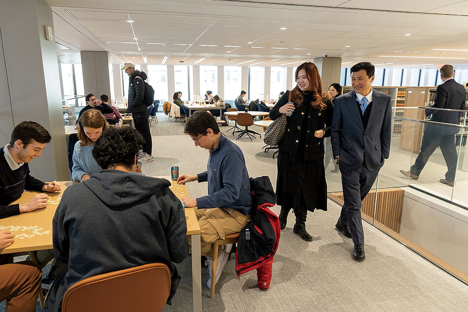 Li Lu tours the Li Lu Law Library at Columbia