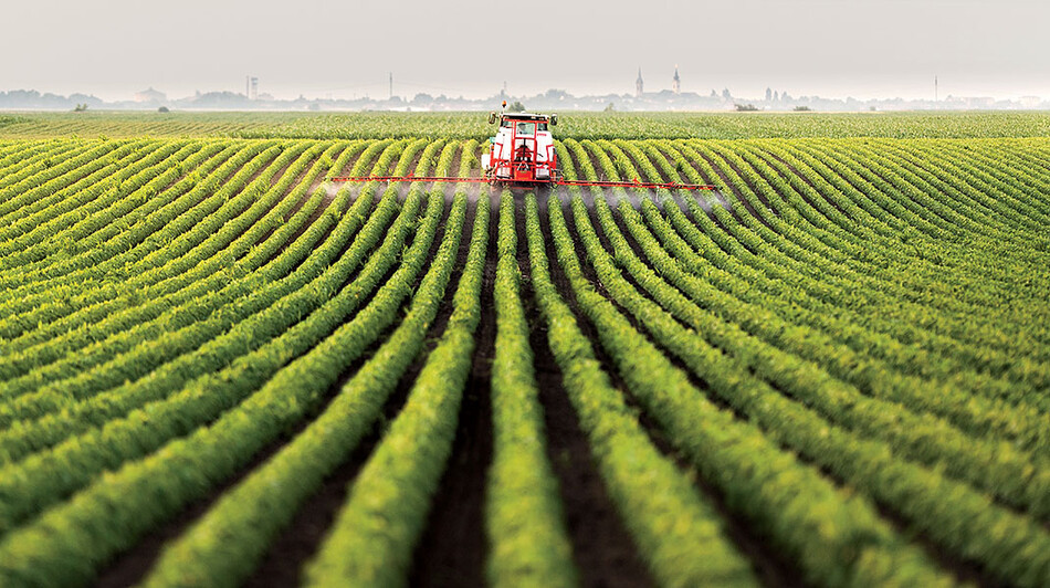A tractor in a field