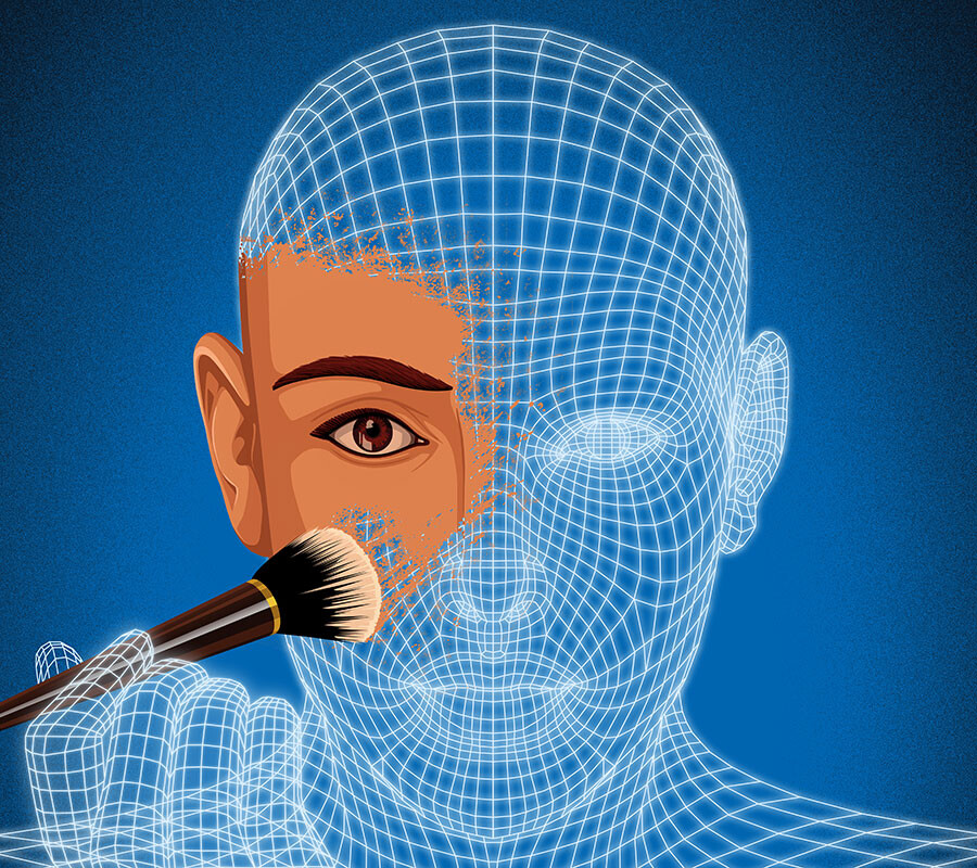 Illustration of face being painted on digital head