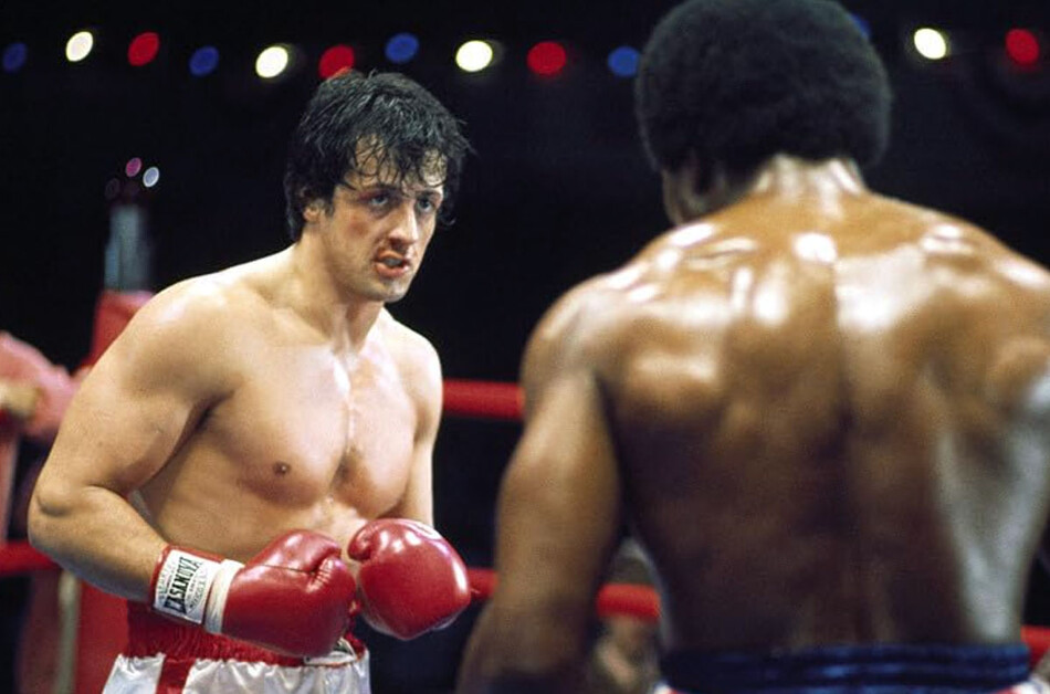 Sylvester Stallone and Carl Weathers in Rocky