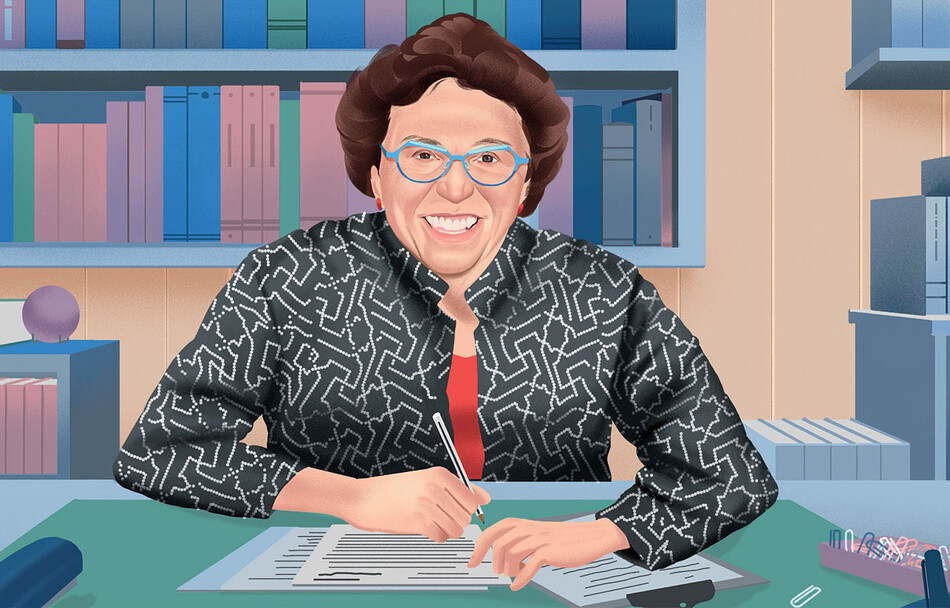 Illustration of former Columbia University Press director Jennifer Crewe