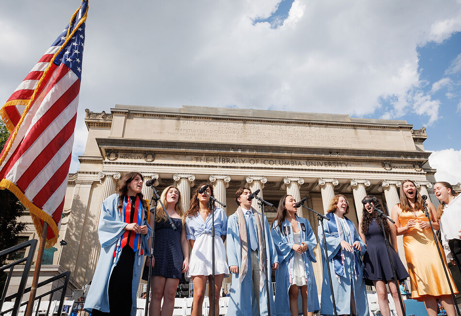 The Metrotones a capella group performing at Columbia University 2026 Commencement