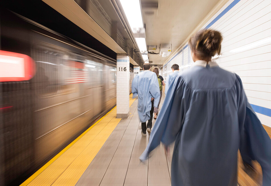 A Columbia graduate going to 2026 commencement on the 1 train