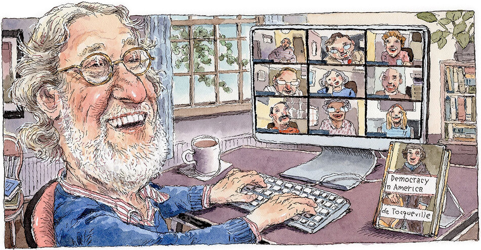 Illustration of Mark Kesselman leading an online seminar