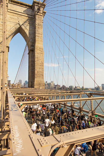 Black Lives Matter protest on the Brooklyn Bridge, summer 2020, photographed by Serichai Traipoom