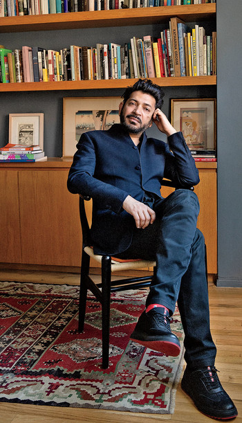 Siddhartha Mukherjee in his Manhattan home, photographed by Allison Michael Orenstein